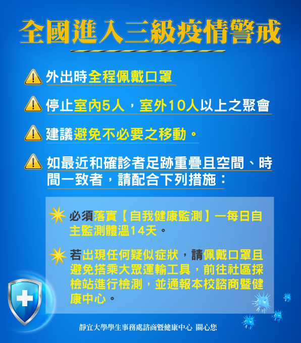 【防疫宣導】全國已進入第三級防疫警戒，配合防疫措施宣導圖片