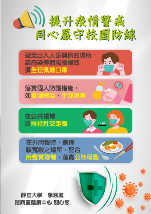【防疫宣導】提升疫情警戒 同心嚴守校園防線圖片